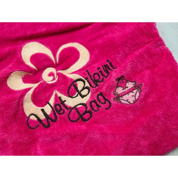 Wet Bikini Bag Dry Hot Pink Embroidered Corduroy Zip Clutch Luggage Travel - Picture 4 of 6